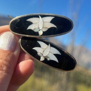 ALPACA MEXICO Silver Abalone MOP Hair Barrettes Matching Set